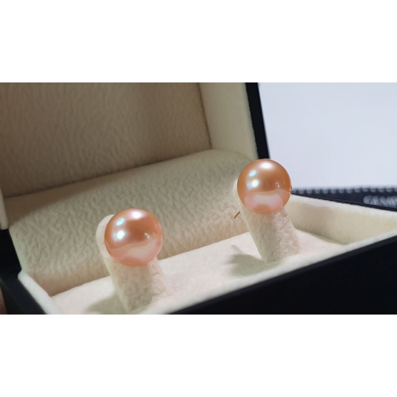 Clous oreille or jaune - Boucles perles d'eau douce roses - 8/9mm - 6