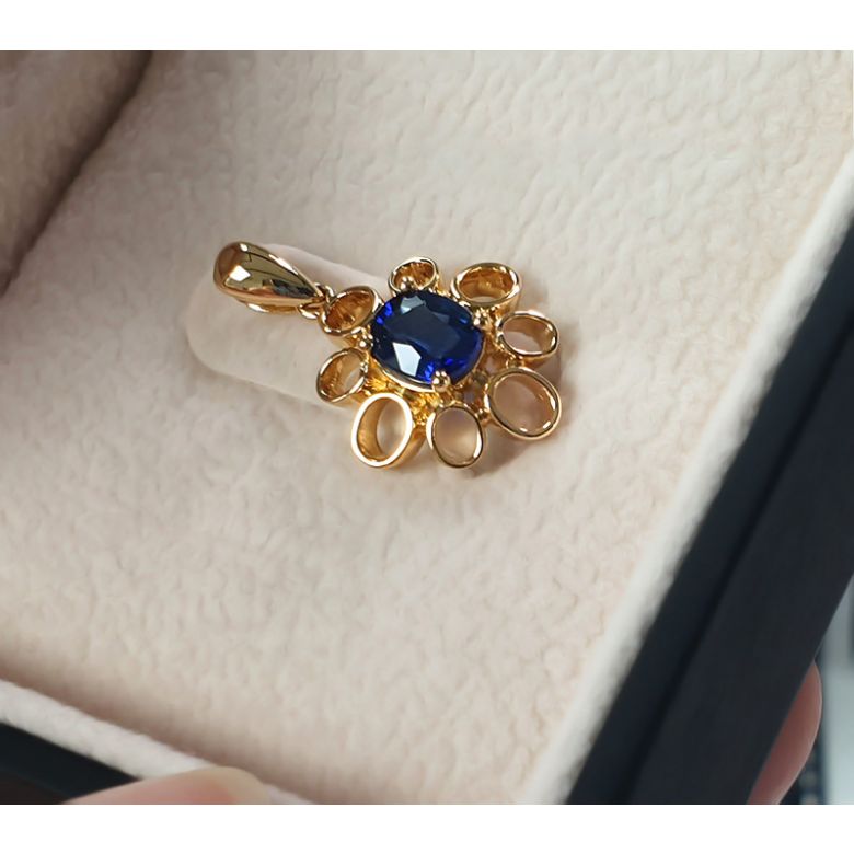 Bijou pendentif fleur - Or jaune 18 carats - Saphir - 5