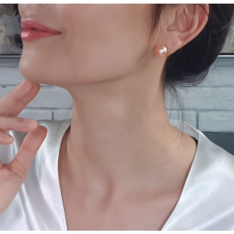 Clous oreille or jaune - Boucles perles d'eau douce roses - 8/9mm - 8