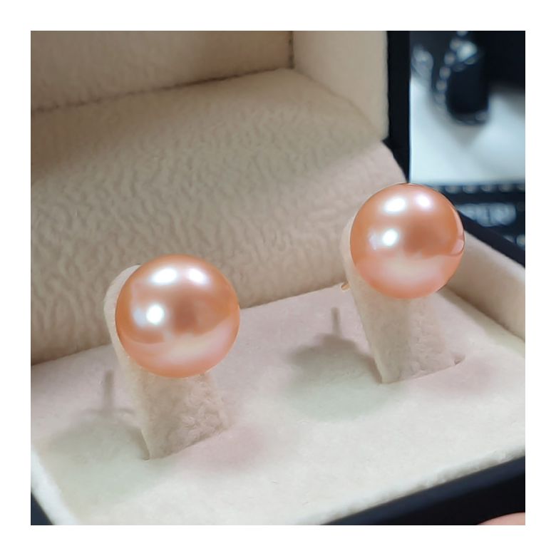 Clous oreille or jaune - Boucles perles d'eau douce roses - 8/9mm - 4
