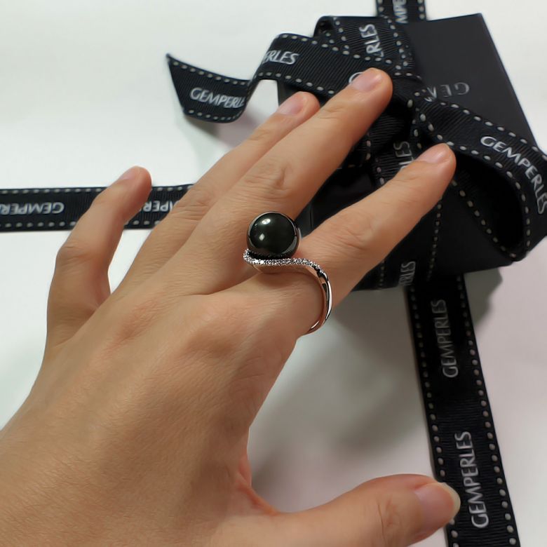 Bague Bora Bora - Or blanc, diamants - Perle de Tahiti bronze - 4