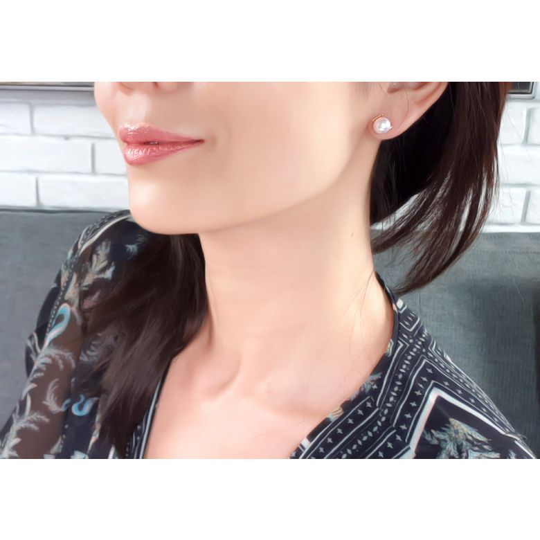 Boucles d'oreilles Carrées Or jaune et perles Akoya Japon - 3