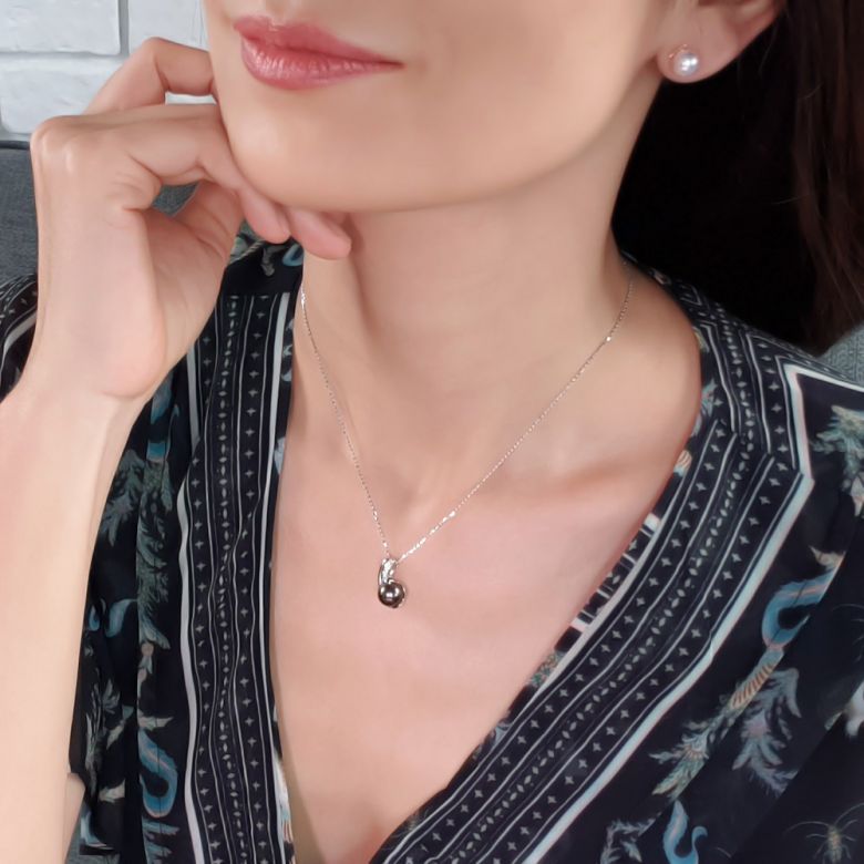 Pendentif perle de Tahiti noire - Orient paon - Or blanc, diamants - 3