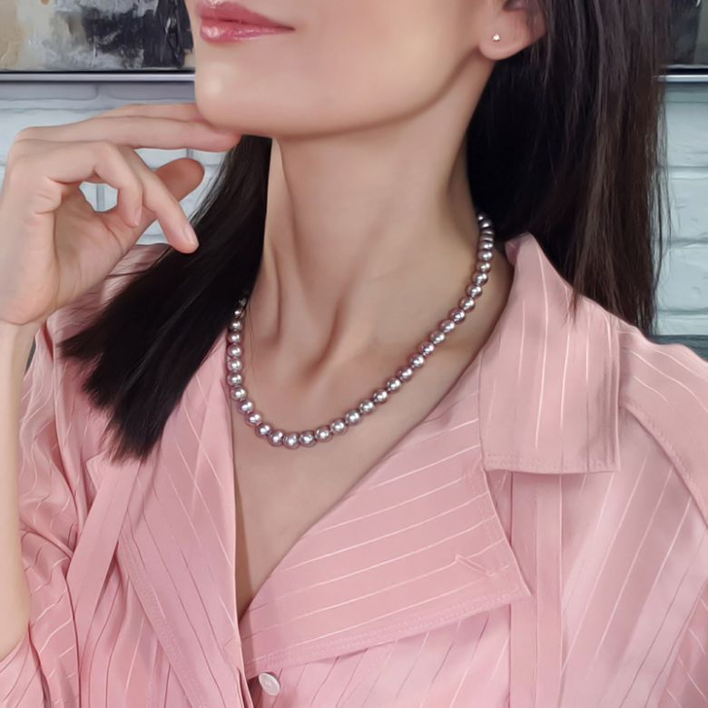 Collier perles lavandes. Perle culture eau douce 7.5/8mm - 2