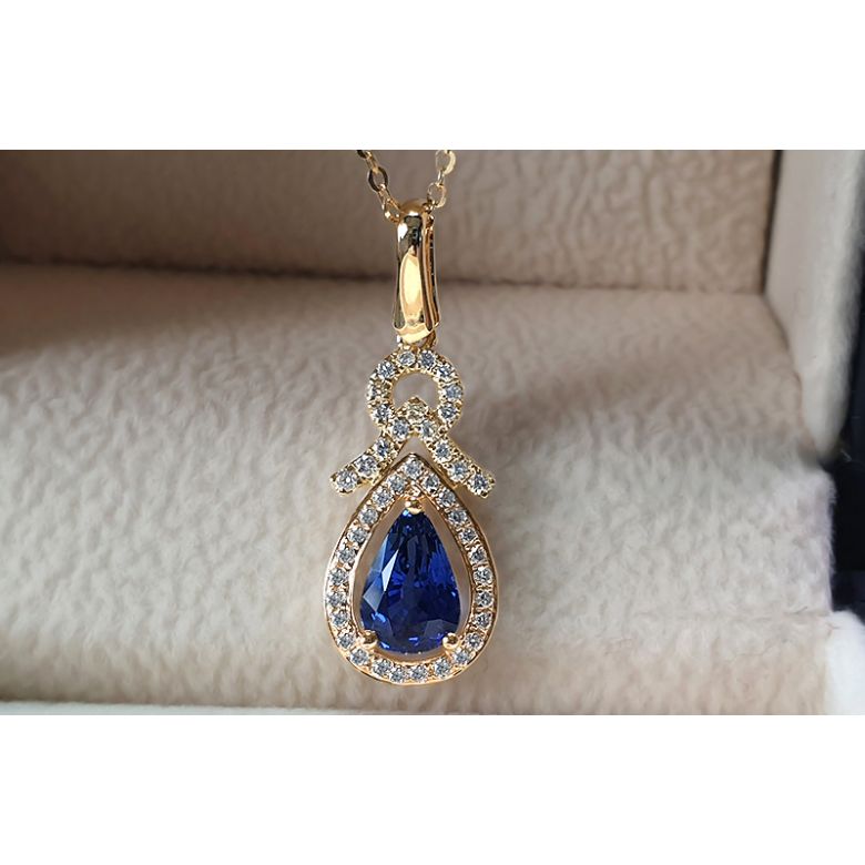 Pendentif Or jaune 18 carats - Saphir et diamants en poire - 2