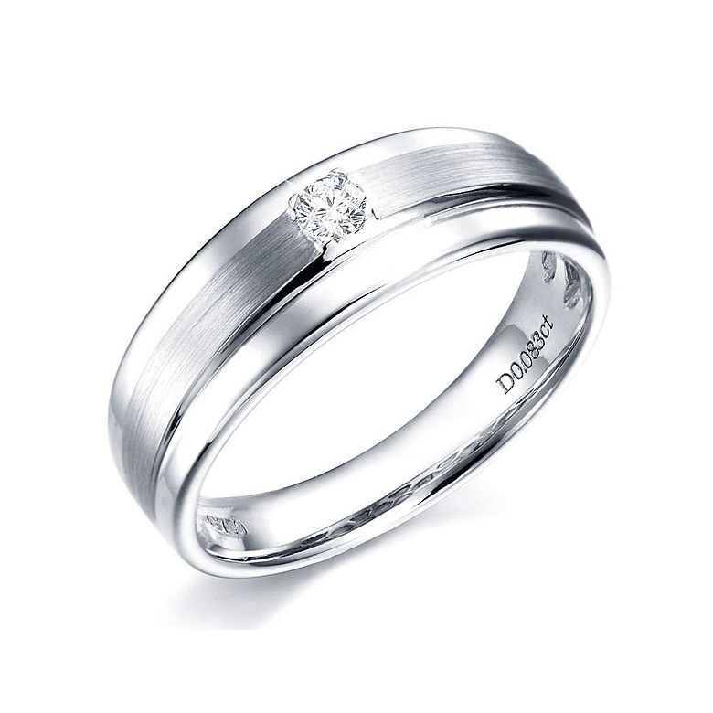 Bague anneau moderne Homme - Or blanc et Diamant central 0.083ct - 2
