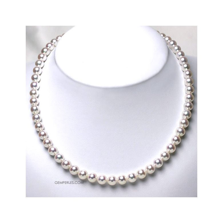 Collier perles Akoya blanches - Perle fine cultivée au Japon - 7/7.5mm - 6