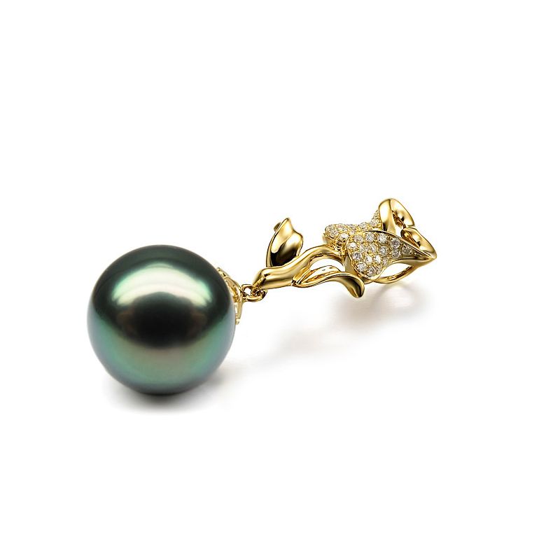 Pendentif la vie en rose. Perle de Tahiti, Or jaune et Diamants - 2