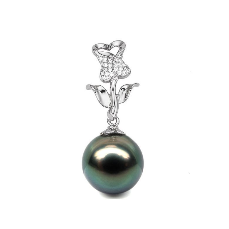 Pendentif la vie en rose. Perle de Tahiti, Or blanc et Diamants I Gemperles - 1
