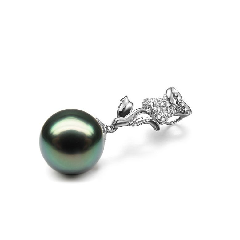 Pendentif la vie en rose. Perle de Tahiti, Or blanc et Diamants I Gemperles - 2