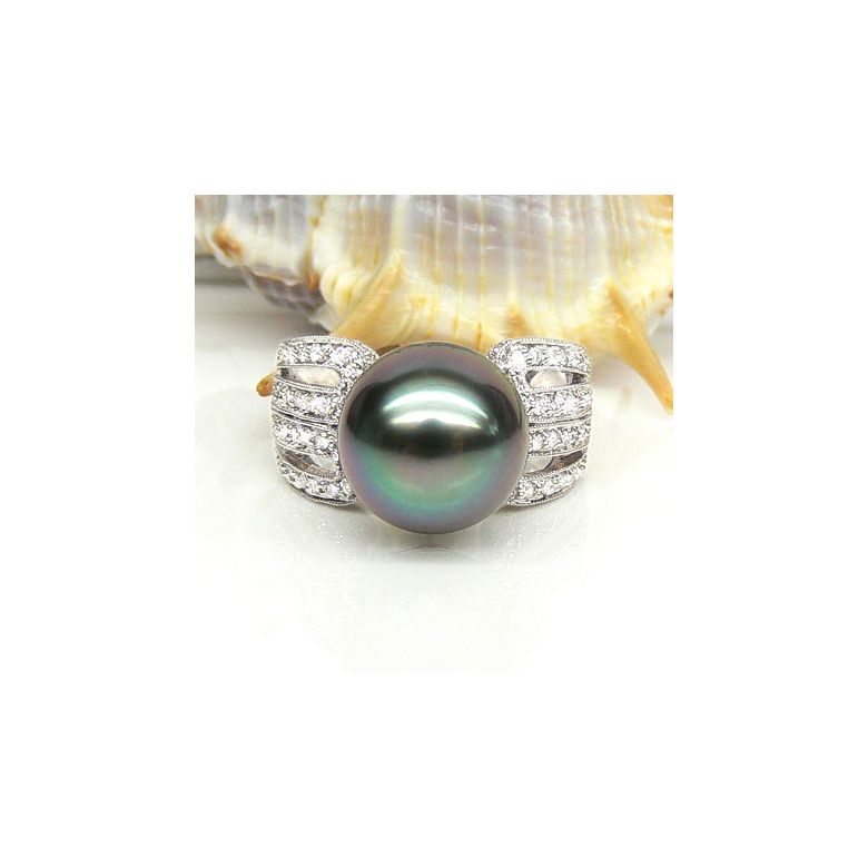 Bague de joaillerie - Luxe - Perle de Tahiti - Or blanc, diamants - 4