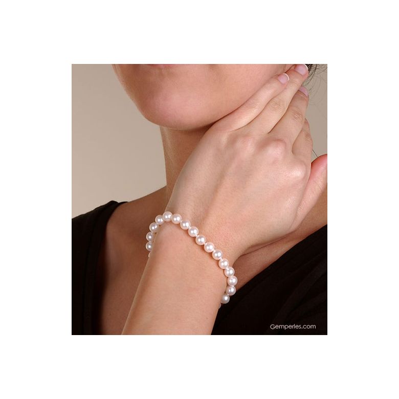 Bracelet perles Akoya Japon - Perle de culture - Eau de mer - 6.5/7mm - 3