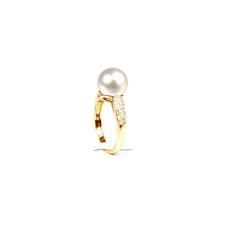 Bague Perle Culture Eau Douce Blanche. Or Jaune Diamants - 5