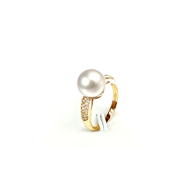 Bague Perle Culture Eau Douce Blanche. Or Jaune Diamants - 6