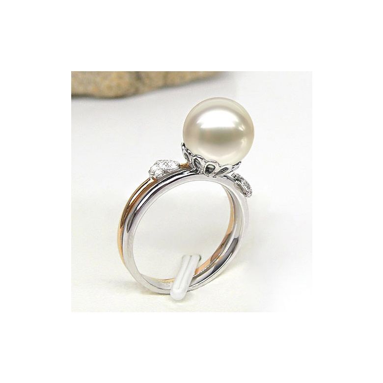Bague 2 coeurs or jaune et blanc avec 1 perle de culture d'eau douce - 3