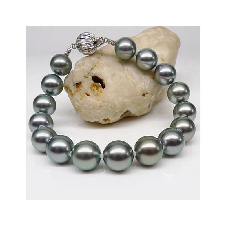 Bracelet perles de Tahiti grises - 9/10mm - Fermoir Or - 2