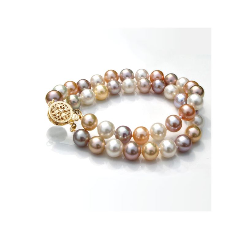 Bracelet double perles eau douce multicolores - 6.5/7mm - AAA - 2
