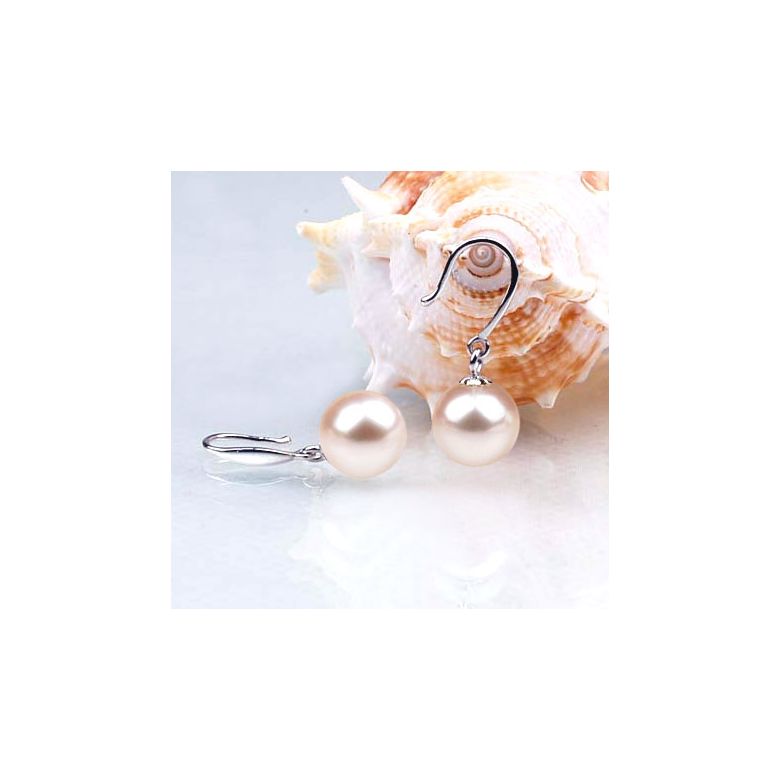 Crochets d'oreilles en or blanc - Perles de culture blanches  - 2