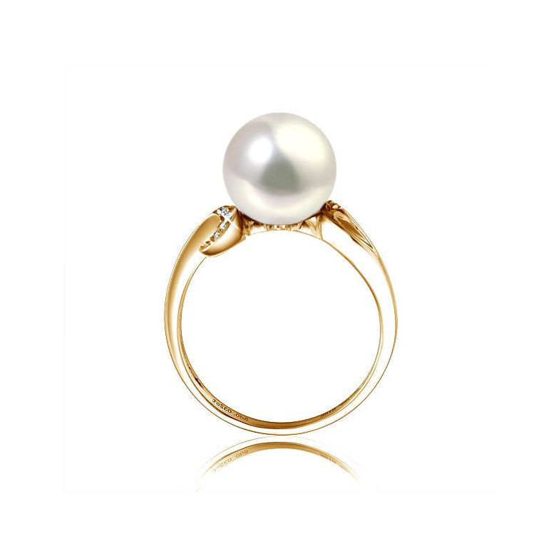 Bague note de musique - Perle de culture blanche, or jaune diamants - 3
