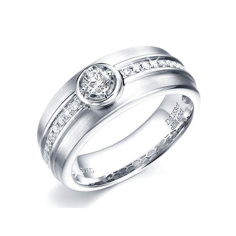Bague Chevalière or Homme or blanc 750/1000. Diamant serti clos - 1