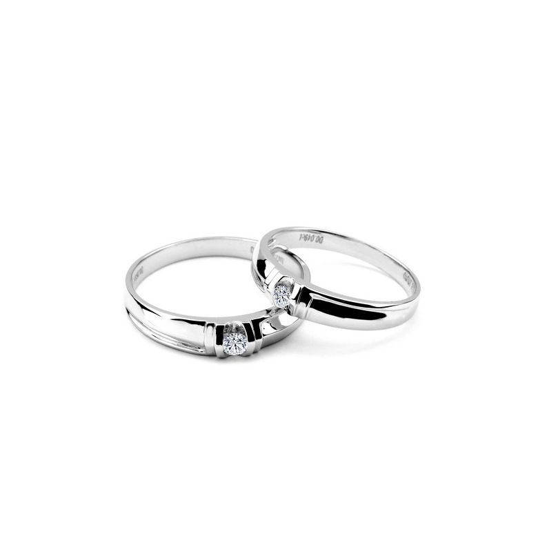 Alliances solitaires sophistiqués. Alliances duo. Or blanc, Diamants | Constance & Schubert - 3
