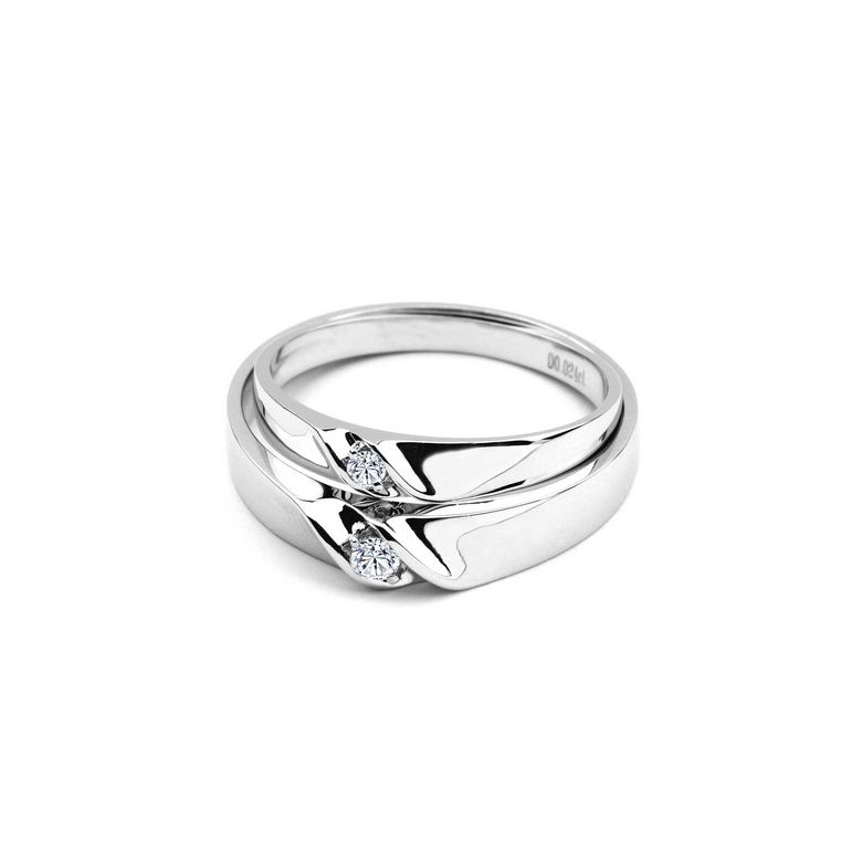 Alliance mariage en or - Alliance Femme - Or blanc 18 carats - Diamant - 4