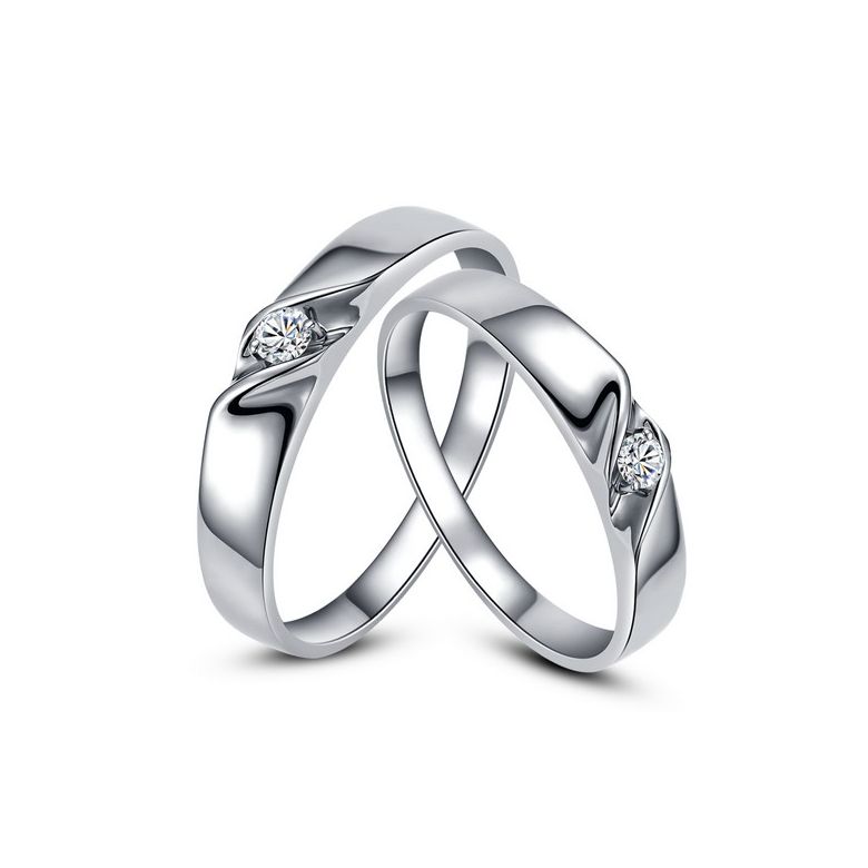 Alliances mariage en or - Alliances Duo - Or blanc 18 carats - Diamant - 1