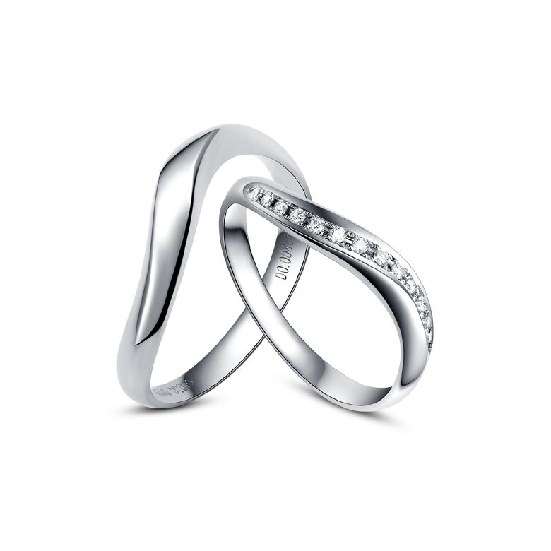 Alliances ondulées or blanc - Alliances Duo avec diamants - 1