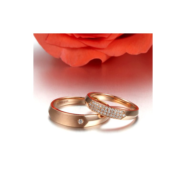 Alliances Couple - Or Rose - Diamants - 3