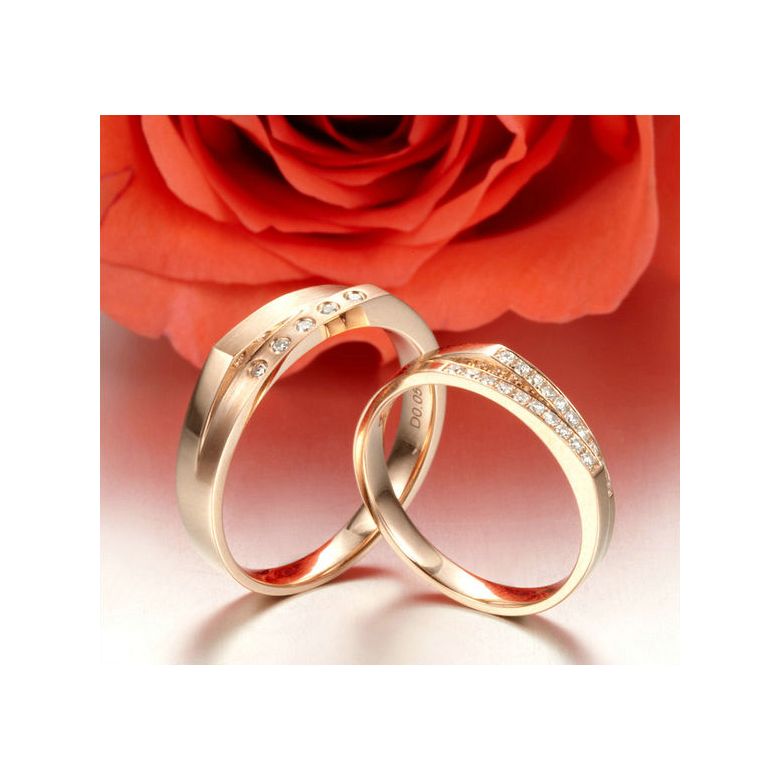 Alliances Homme et Femme en Or Rose 18cts et Diamants - 3