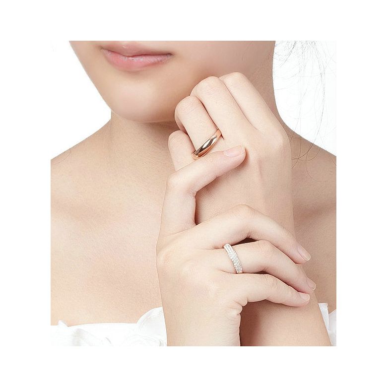 Alliances duo bombées Or rose 18 carats. Sertissage diamants - 4