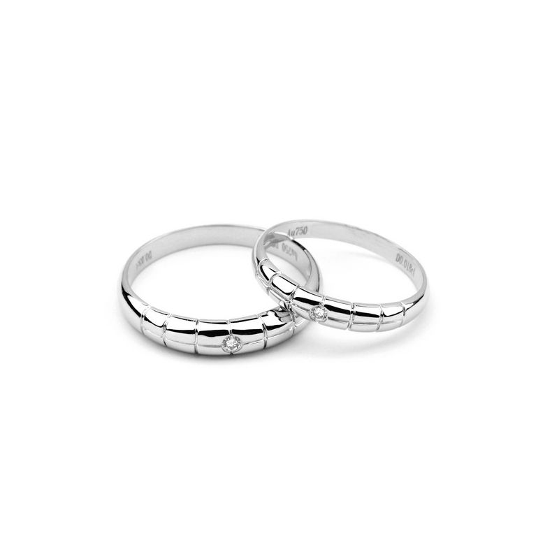 Alliances duo mariage - Quadrillage - Or blanc 750/1000, diamants - 3