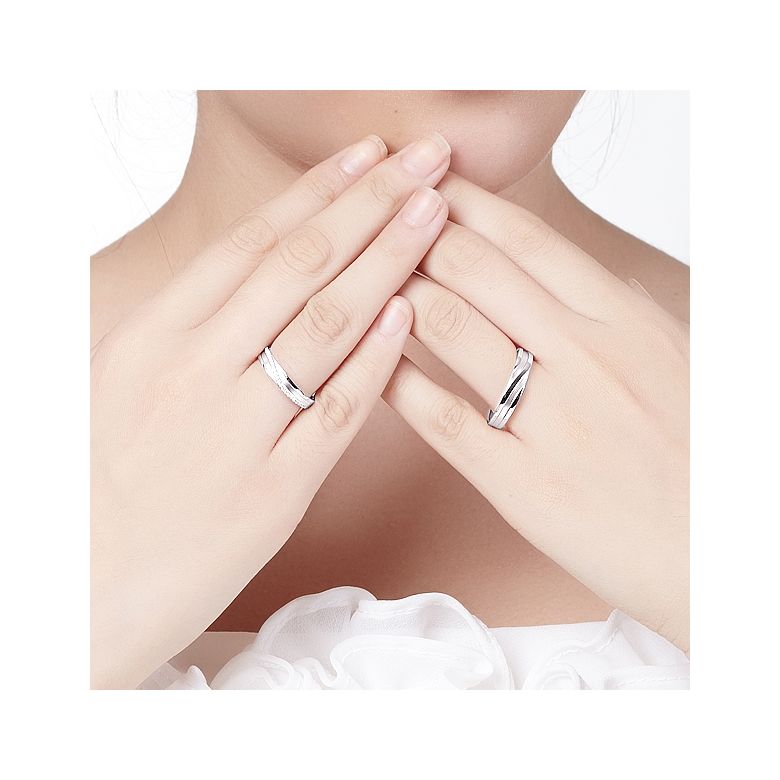 Duo d'alliances prestige - Design en diagonale -  Platine, diamants - 2