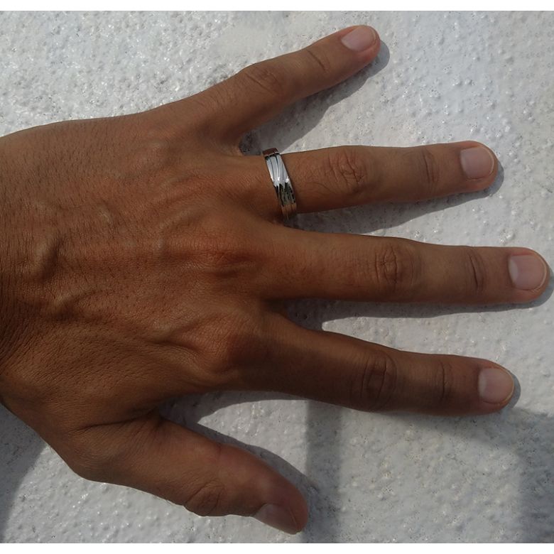 Duo d'alliances prestige - Design en diagonale -  Or blanc, diamants | Gemperles - 3