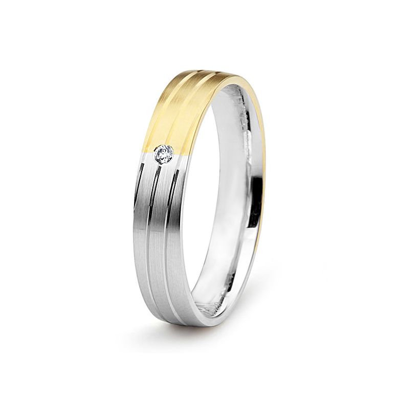 Alliance de mariage rainure - 2 ors - Diamant serti clos - Femme - 1