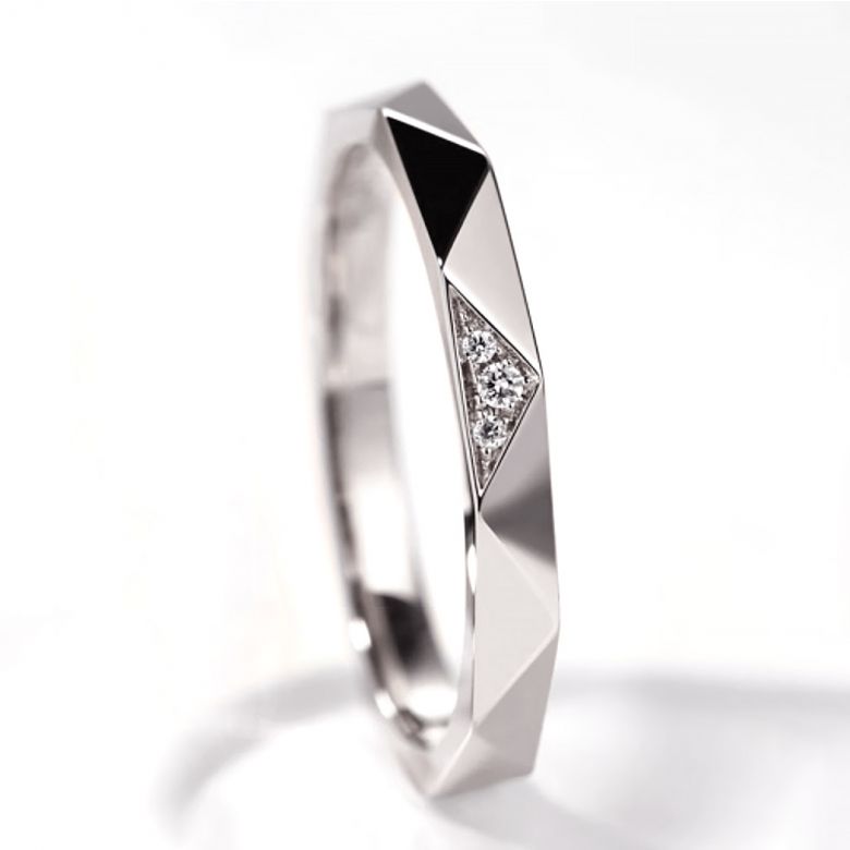 Alliance de Mariage Triangulaire en Or blanc 18ct avec Diamants - 1