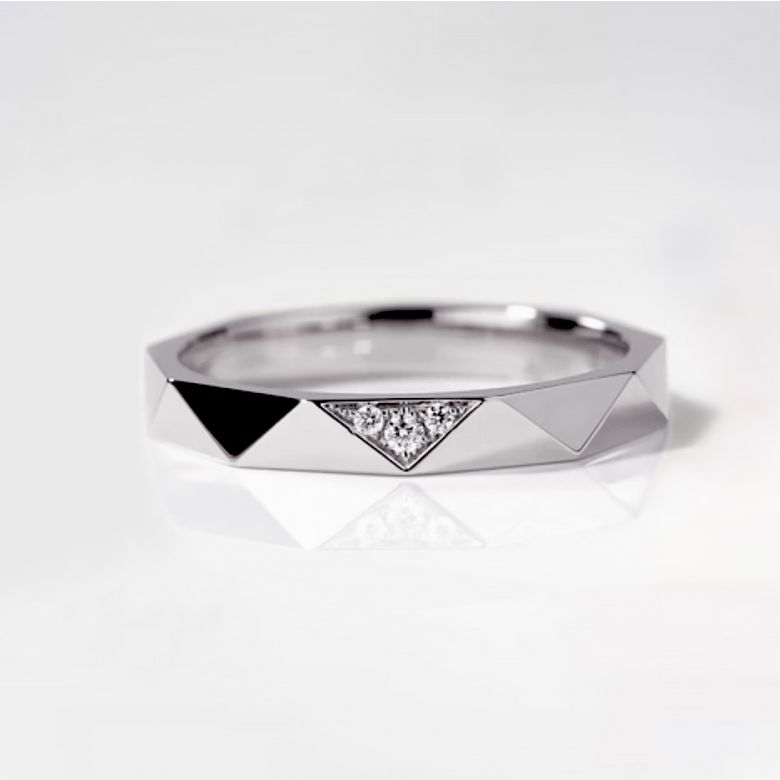 Alliance Triangulaire Homme Or Blanc 18cts et Diamants - 2