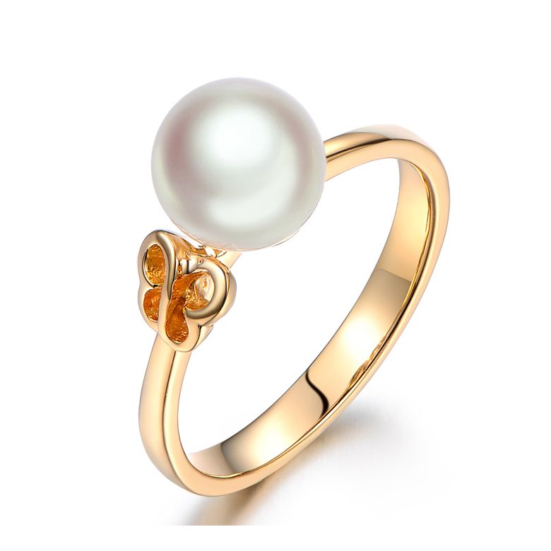 Bague anneau or jaune perle Akoya Japon. Motif Papillon - 1