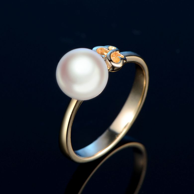 Bague anneau or jaune perle Akoya Japon. Motif Papillon - 2