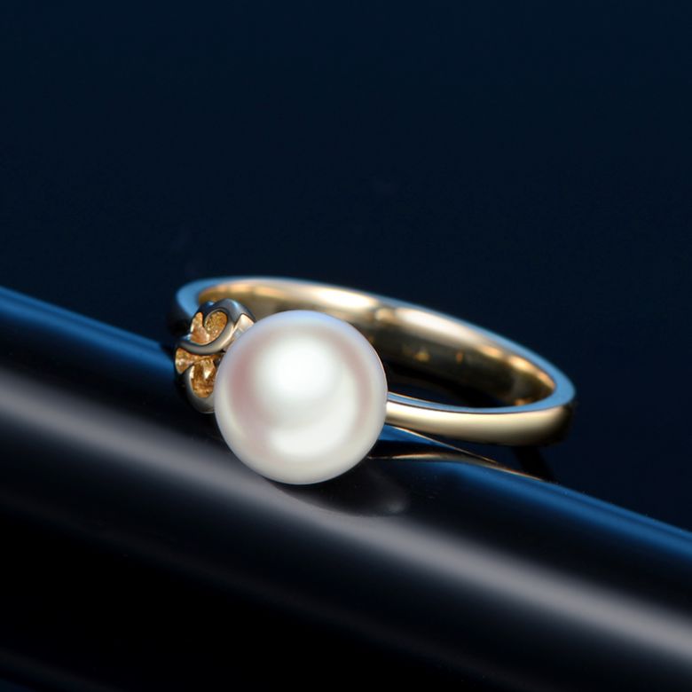 Bague anneau or jaune perle Akoya Japon. Motif Papillon - 3