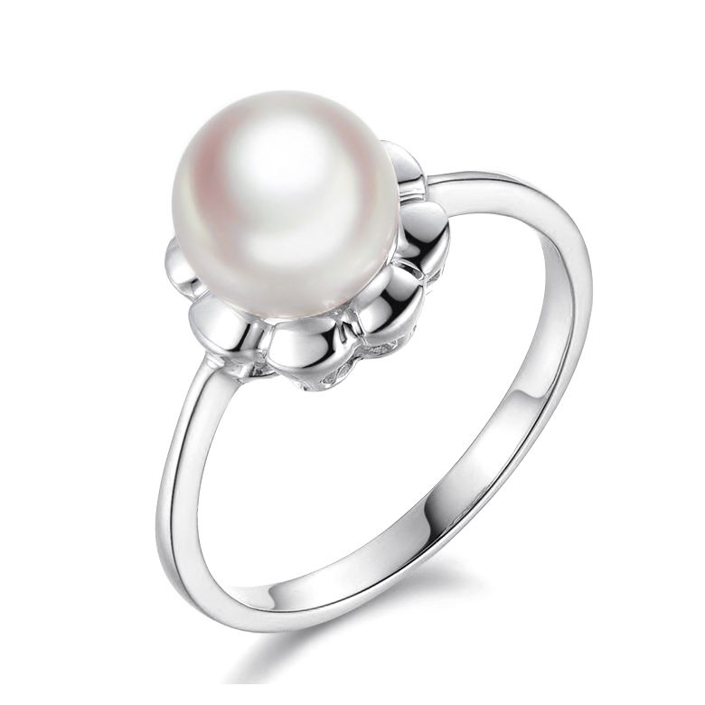 Bague fleur charnelle. Or blanc, perles Akoya Japon - 1