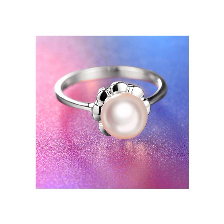 Bague fleur charnelle. Or blanc, perles Akoya Japon - 6