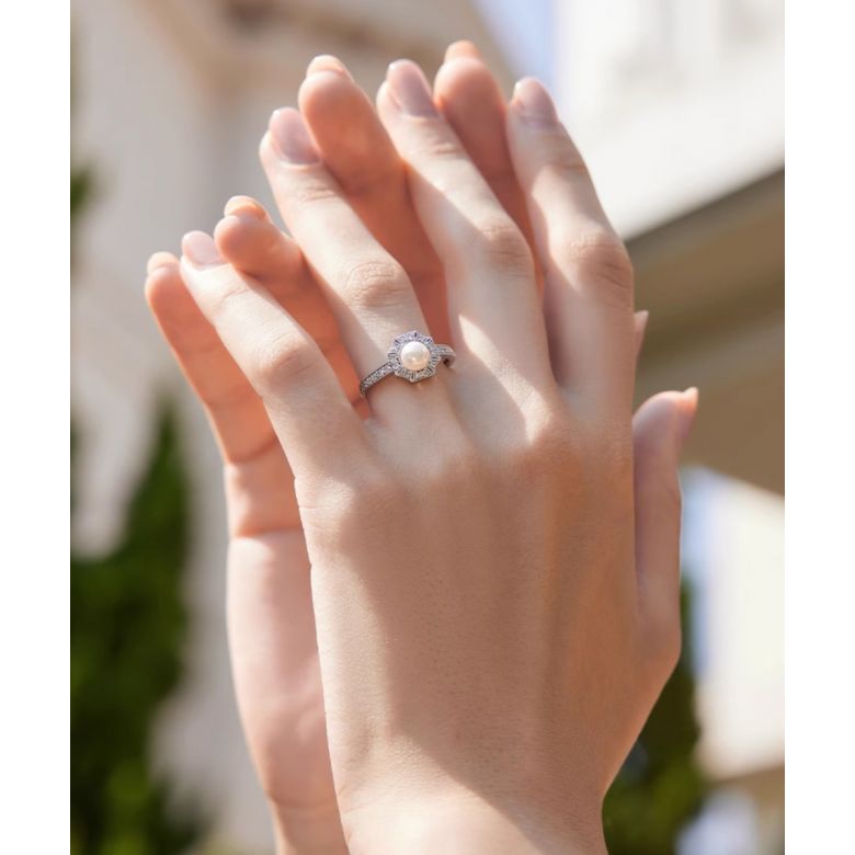 Bague Géometria Préciosa - Éclat de Perle Akoya et Diamants - 5