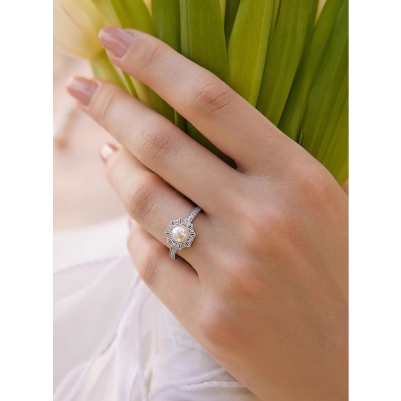 Bague Géometria Préciosa - Éclat de Perle Akoya et Diamants - 1