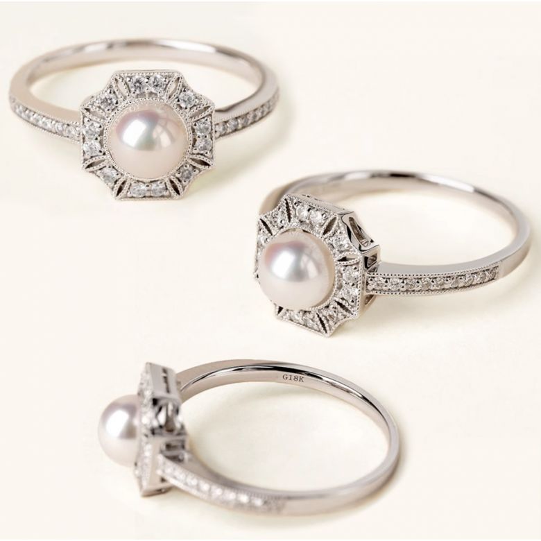 Bague Géometria Préciosa - Éclat de Perle Akoya et Diamants - 4