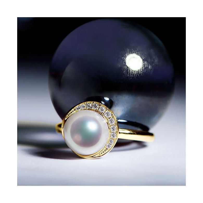 Bague Hinata Couronnée d'Or Jaune et montée d'une belle Perle Akoya - 4