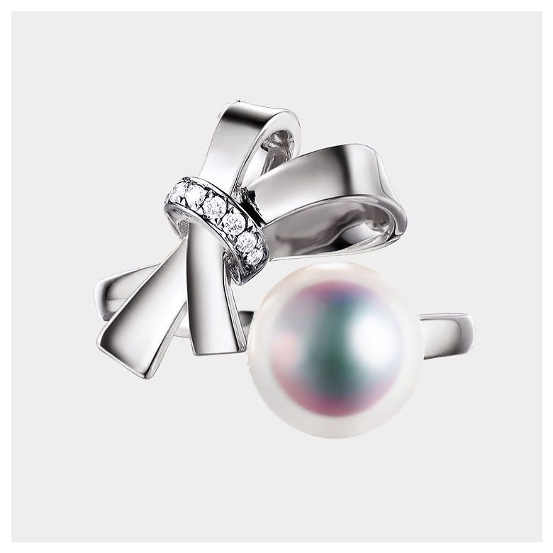 Bague Ti Noeud Koya en Or blanc avec sa sublime Perle Akoya du Japon - 5
