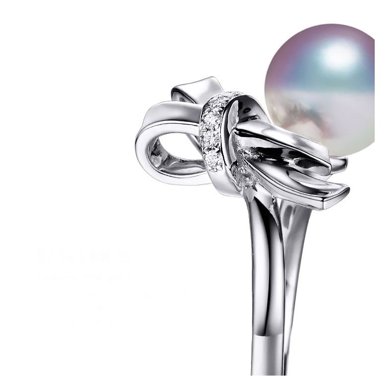 Bague Ti Noeud Koya en Or blanc avec sa sublime Perle Akoya du Japon - 2