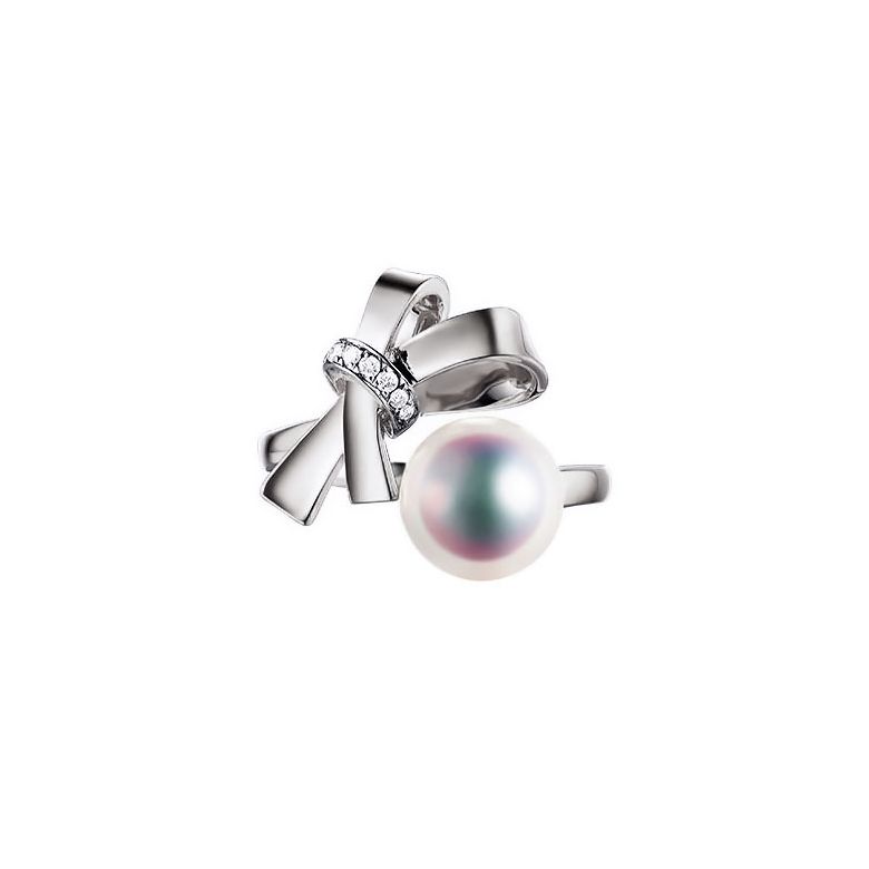 Bague Ti Noeud Koya en Or blanc avec sa sublime Perle Akoya du Japon - 1