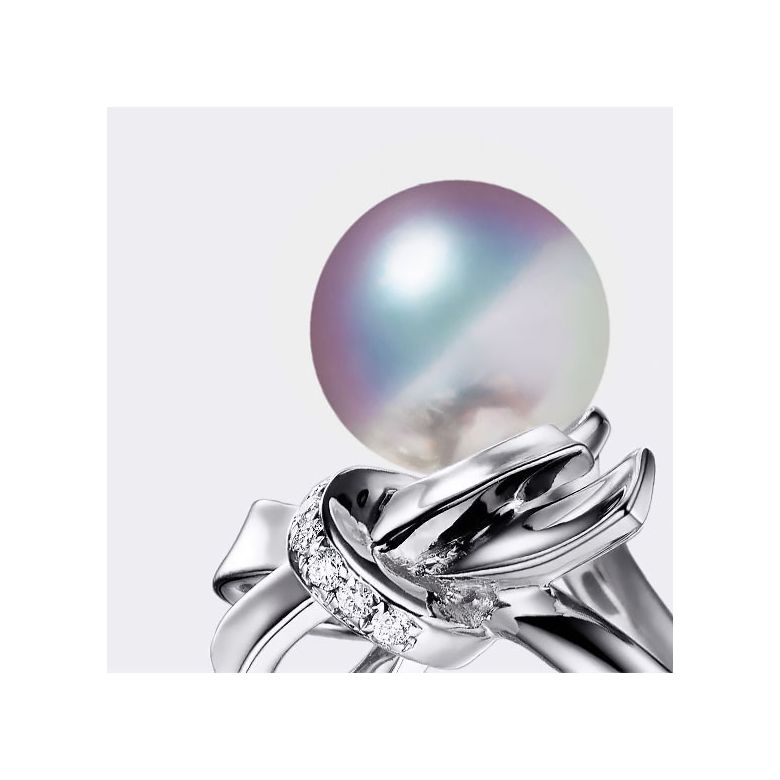 Bague Ti Noeud Koya en Or blanc avec sa sublime Perle Akoya du Japon - 3